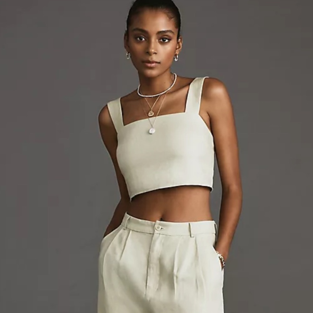 NWT Reformation 100% Linen Olivia Cropped Tank in Oatmeal Size 8/ Medium